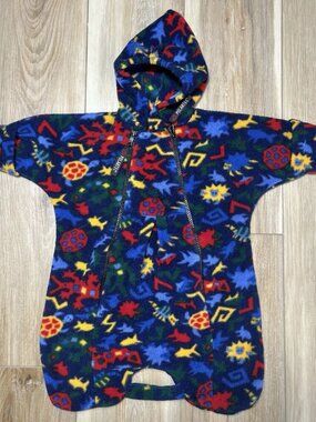The Rugged Bear Polartec Blue Geometric Fleece Coverall - Size Newborn